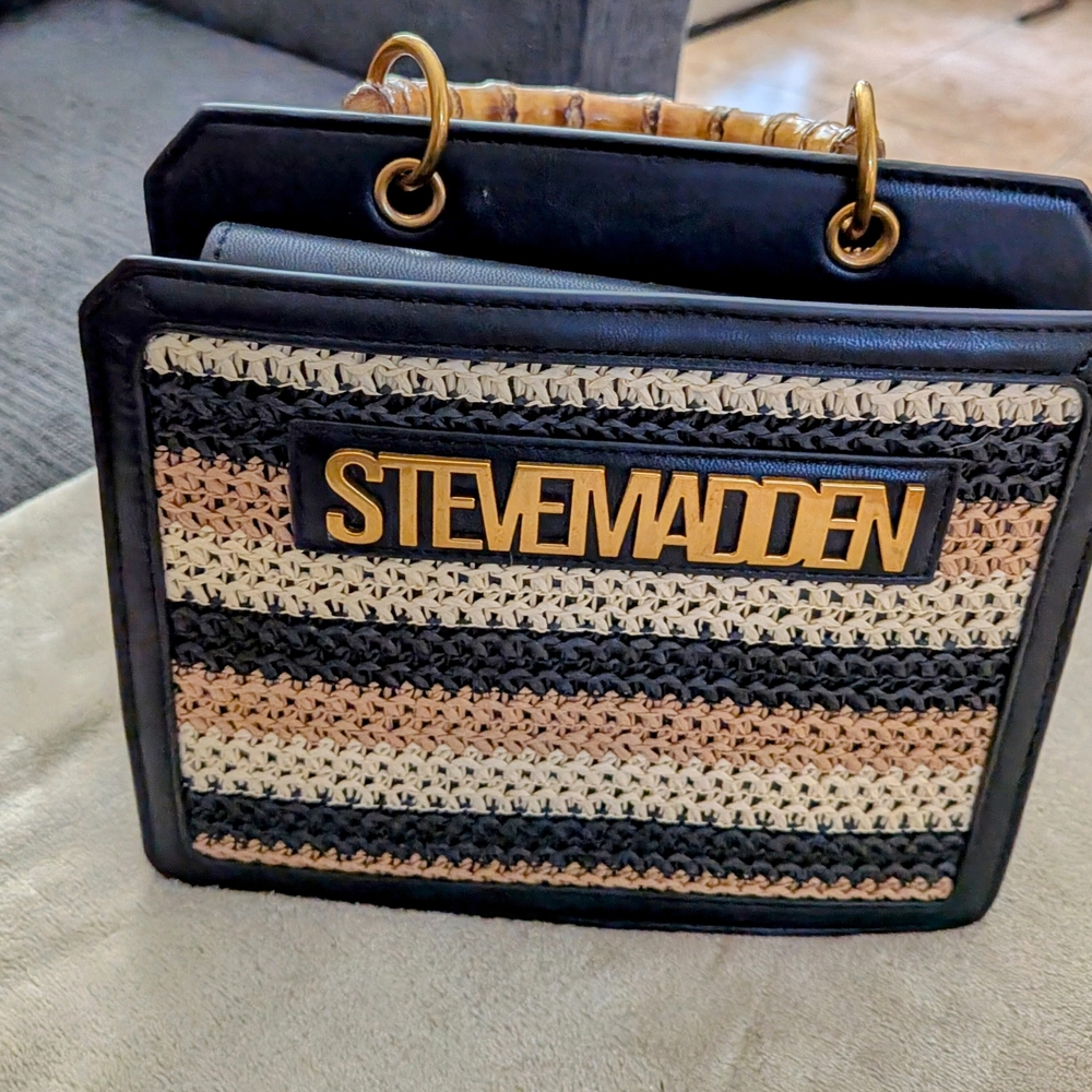 Steve Madden Black and Tan Striped Satchel - Picture 2 of 5